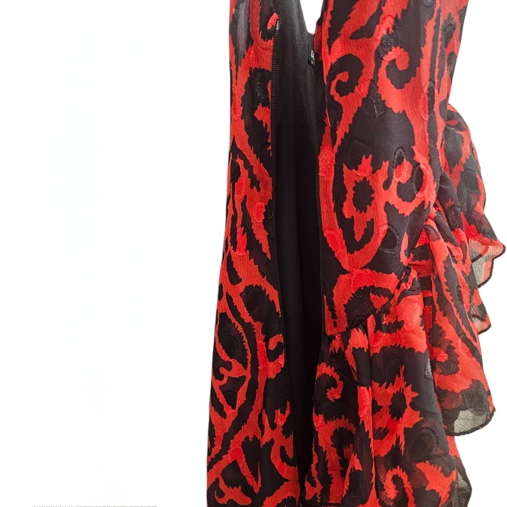Nasty Gal Nwt Grand Entrance Red/Black Jacquard Ruffled Flowy V Neck Maxi Dress - Picture 12 of 17